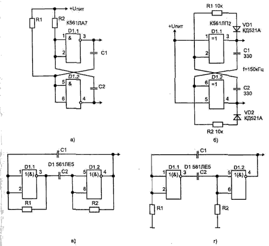Рис. 10. Симметричные мультивибраторы.
