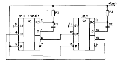 Рис. 9. Автогенератор на двух одновибраторах.